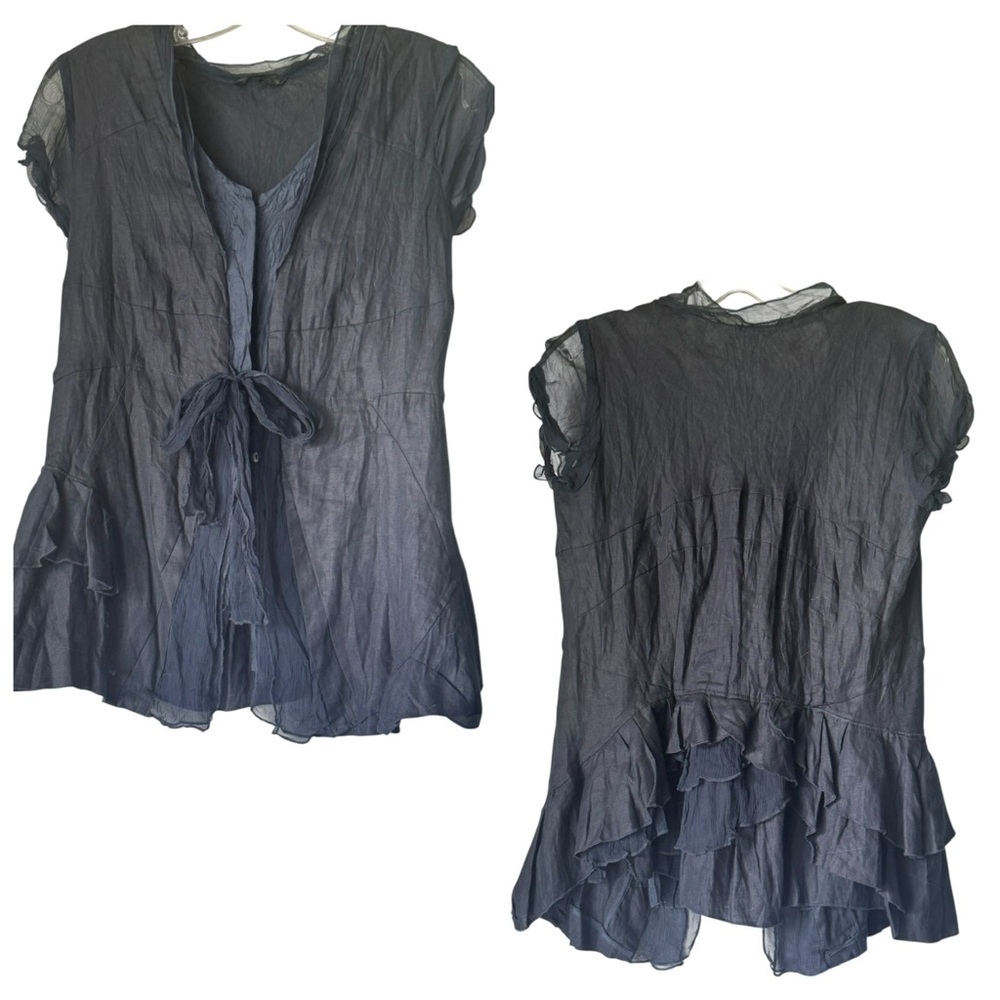Less Limen Silk Ruffle Top in Dark Blue Size Small